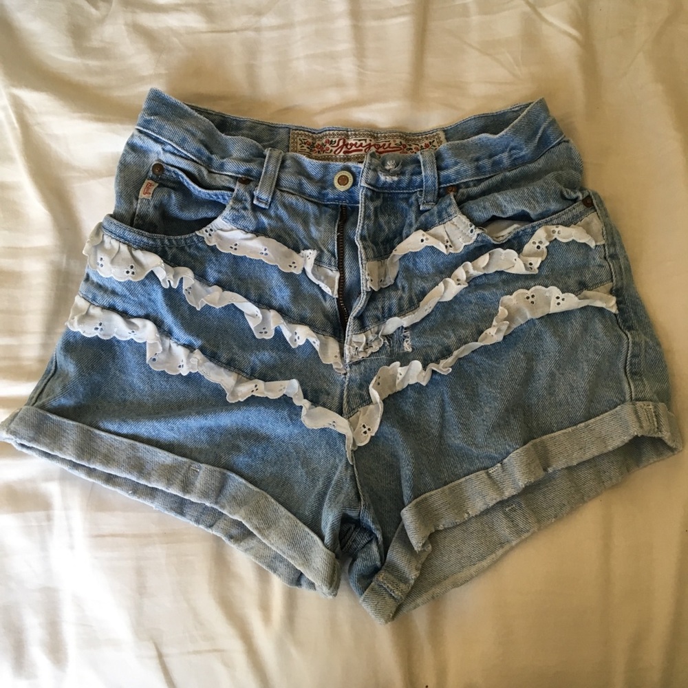 JouJou Ruffle High Waisted Jean Shorts
